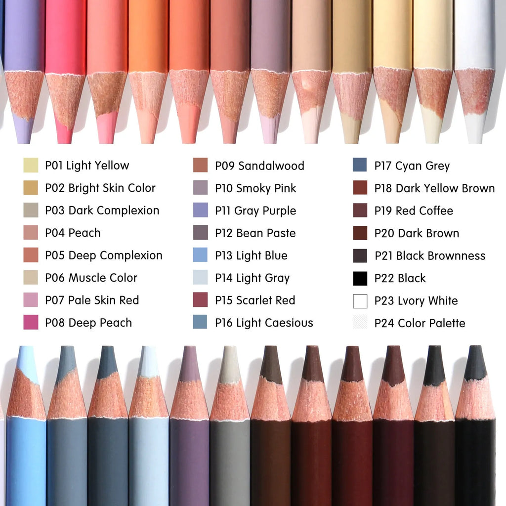24 colour skin tone art pencils in round metal tin case for portrait drawing