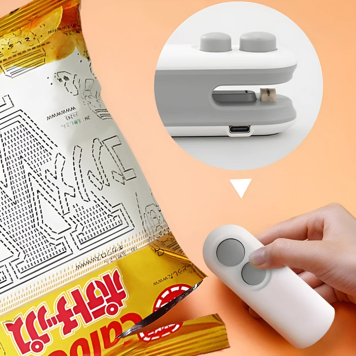 Handheld white vacuum sealer with cutter blade and magnetic back for bag sealing
