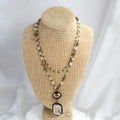 Two-layer tribal necklace with glass pendant and adjustable 31-40cm chain in beige colour
