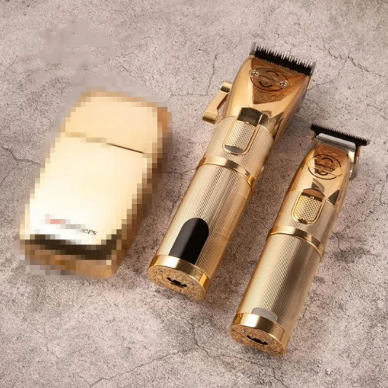 Gold coloured cordless hair clipper with 25W power and dual charging system