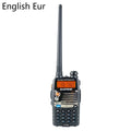 Baofeng UV-5RA black handheld dual-band transceiver with dual display screen and antenna.