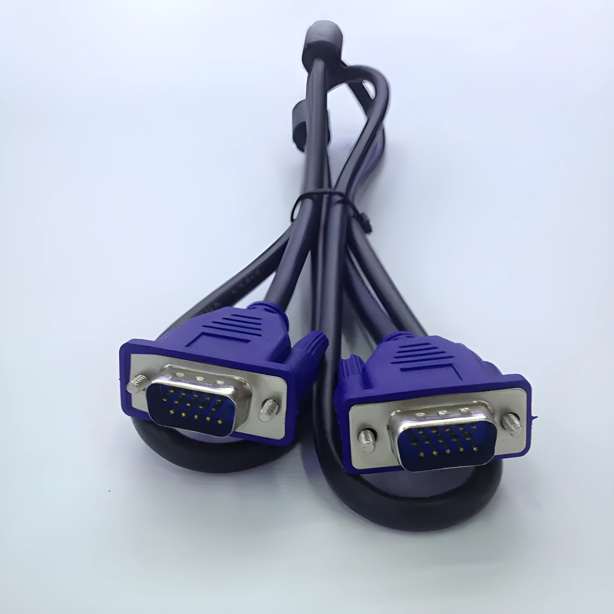 Black 1.5 metre VGA cable with nickel-plated connectors and blue mould strain relief