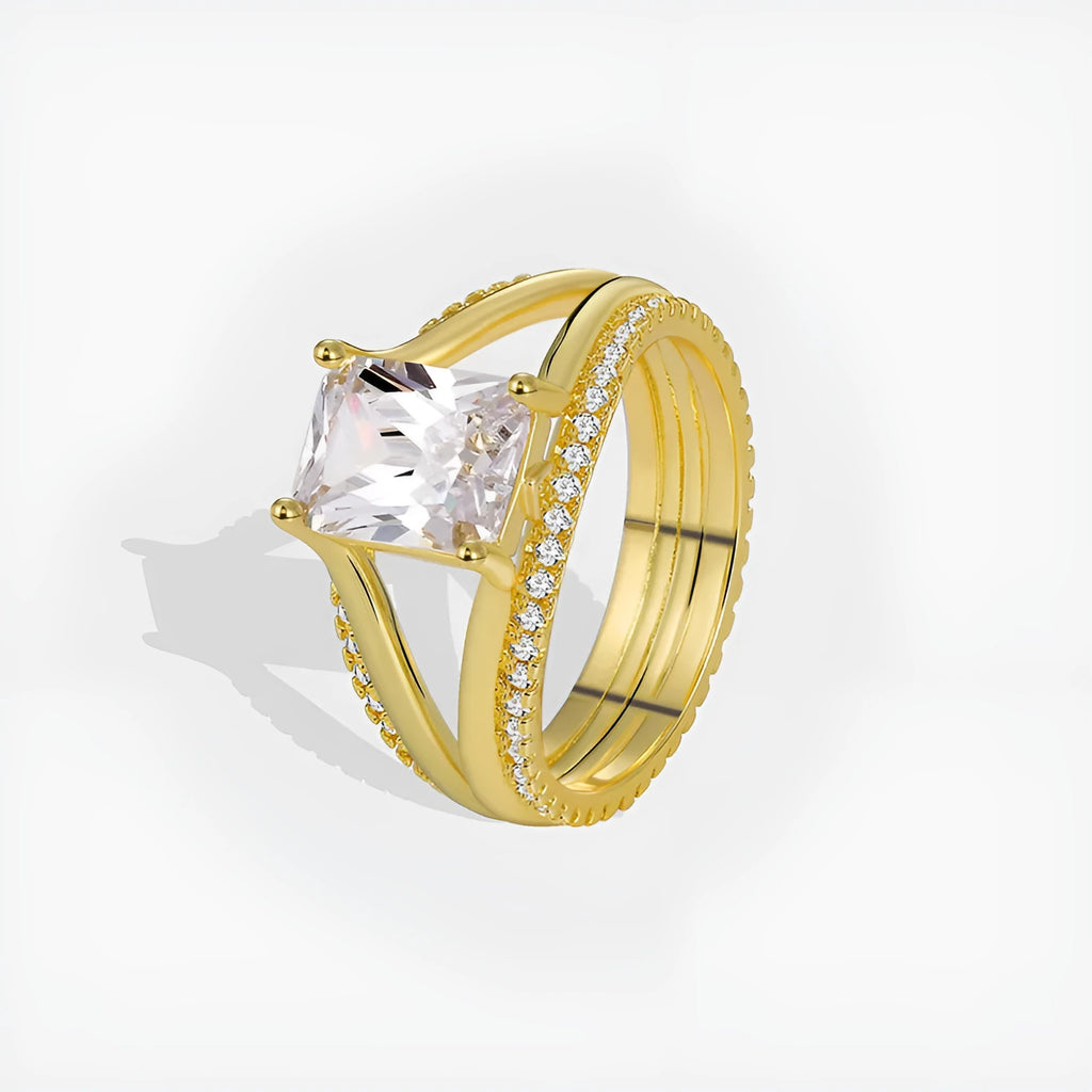 Gold square zircon copper ring geometric women's jewellery