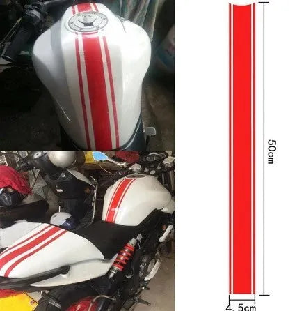 Long black and red reflective pinstripe motorcycle sticker for gas tank lid