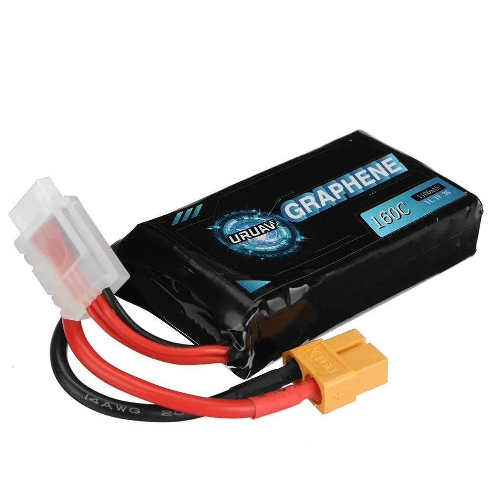7.4V 1200mAh lithium battery for RC model cars and boats measuring 15x36x70mm