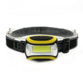 Yellow plastic three-speed COB LED headlamp for outdoor night riding and work light.