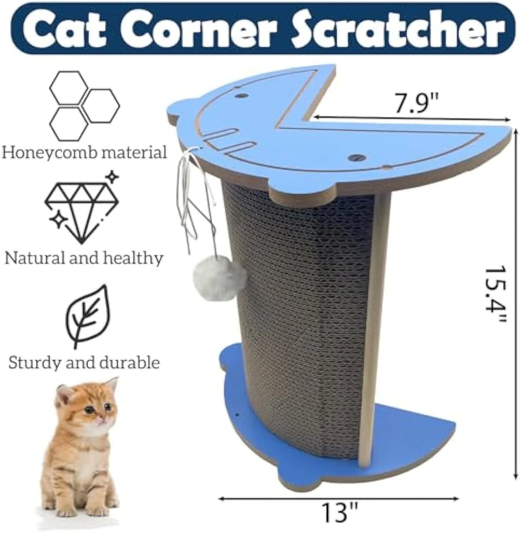 Cat corner scratching pad with hanging ball mounted on wall for furniture protection