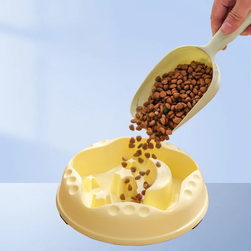 Moon, star, and wing-shaped slow feeder dog bowl in selected colour, showing large capacity food and water design.