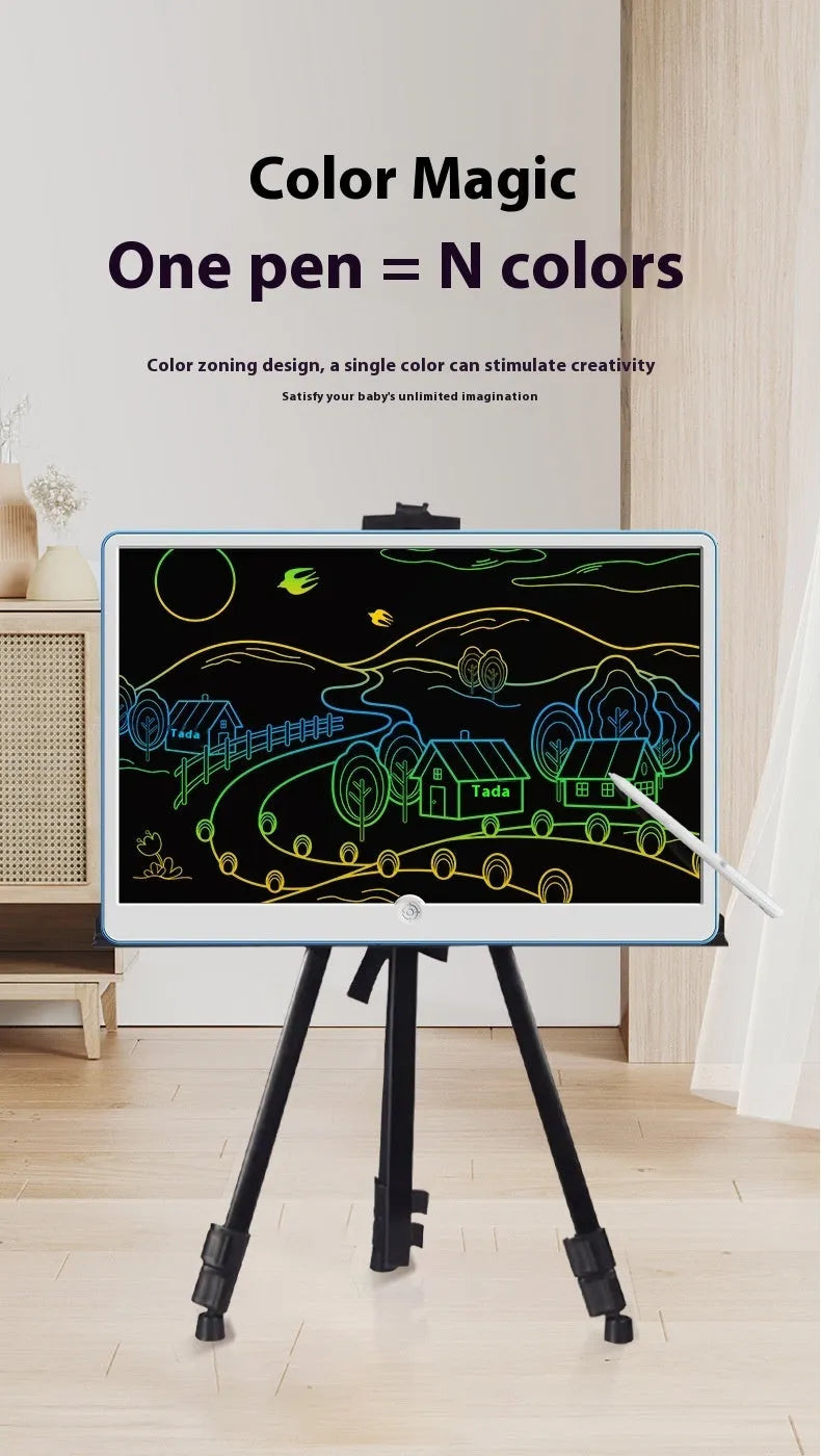19-inch rechargeable LCD drawing board for kids in blue and white colours with stylus.