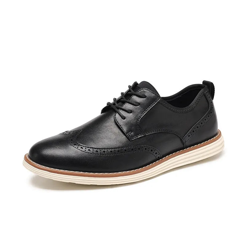 Men's black slip-on business casual shoes with round toe and TPR sole