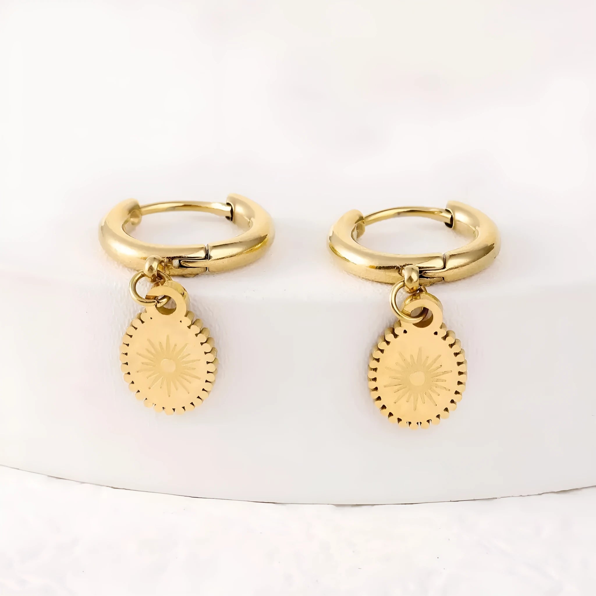 Stainless steel geometric ellipse ear button earrings for women in non-fading finish