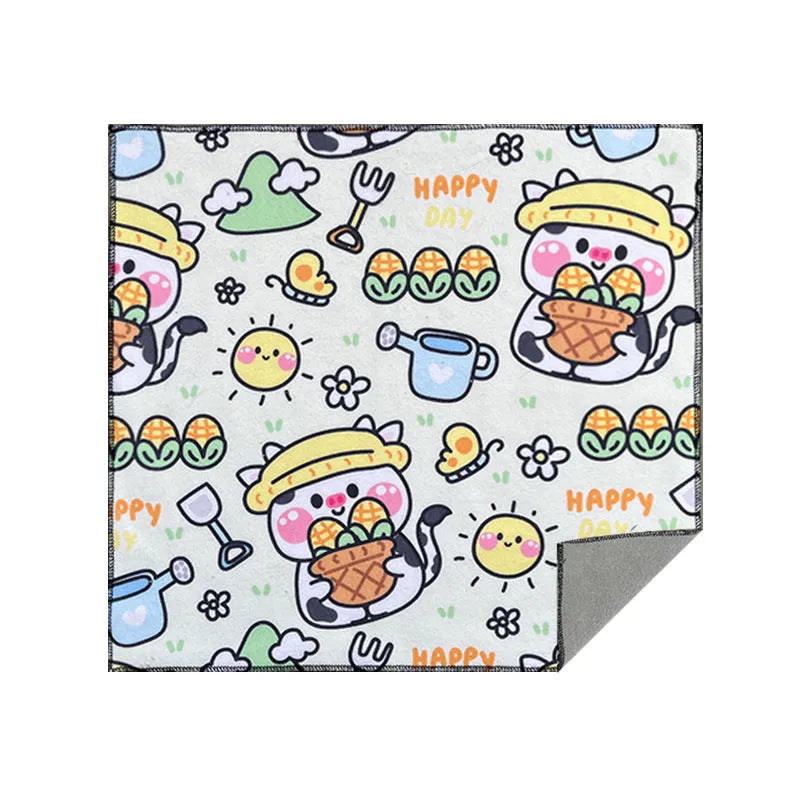 Cartoon printed cat cloth cosmetic bag in nylon with animal patterns including blue puppy and cow corn designs