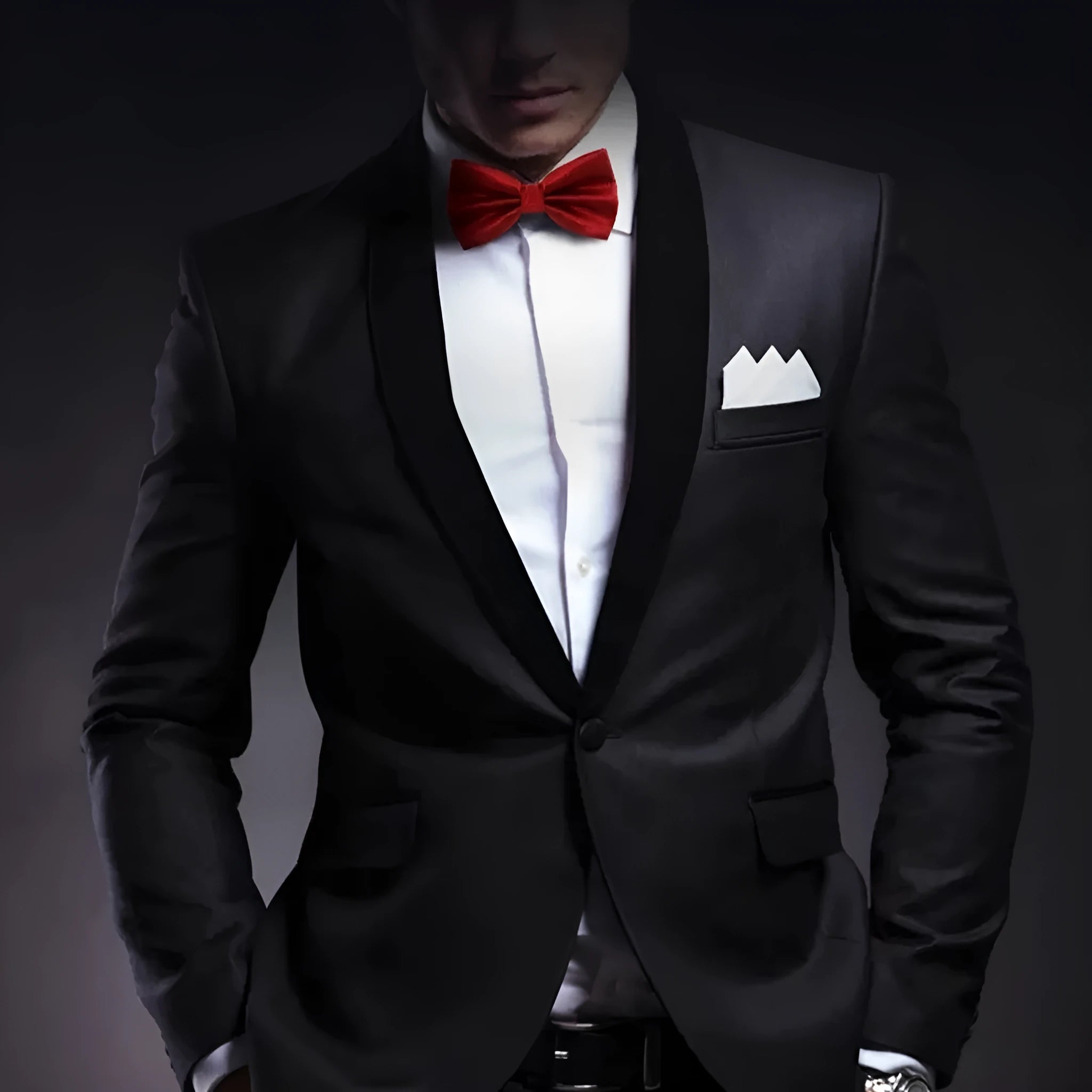 Men's solid colour flat head polyester bow tie showing 12cm by 6cm dimensions.