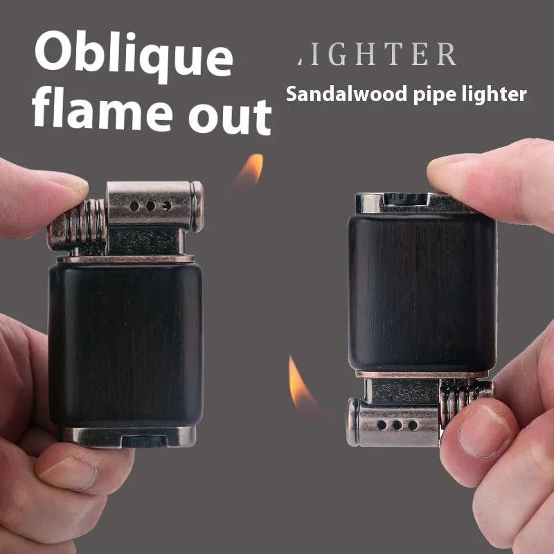 Decorative ebony gas lighter with rosewood and black wood finishes for collection.