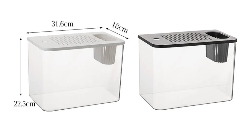 Medium black plastic betta tank with removable cover measuring 32cm long