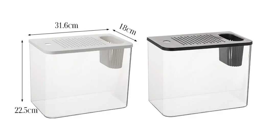 Medium black plastic betta tank with removable cover measuring 32cm long