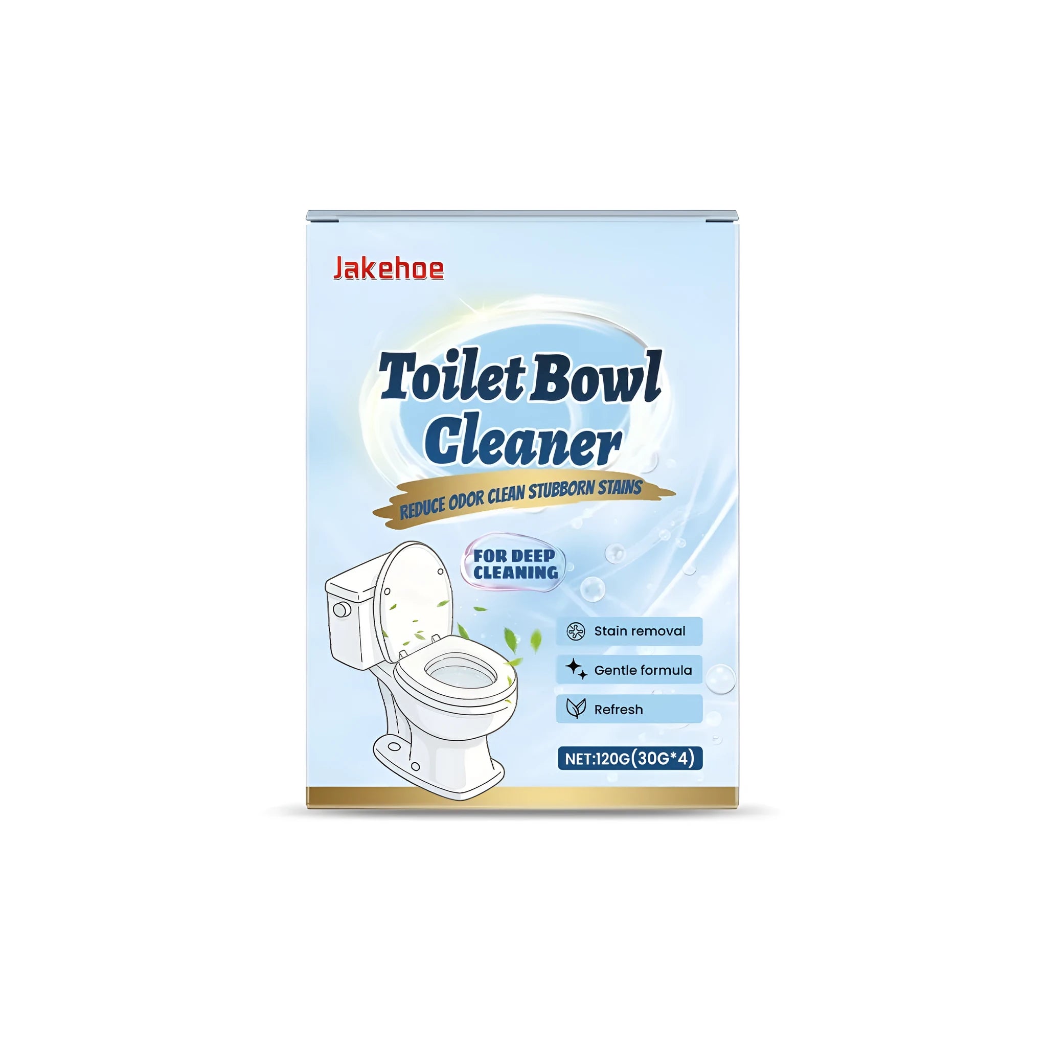 Toilet cleaning powder package showing four 30g sachets for limescale and stain removal