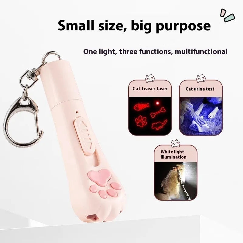 Cat teaser pen toy with LED light in pink, cream, or sky blue colour options