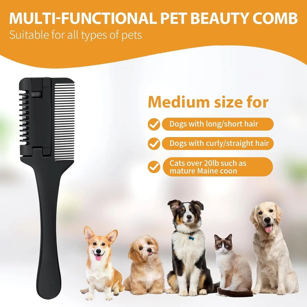 Pet razor comb grooming tool with replacement blades for dogs and cats