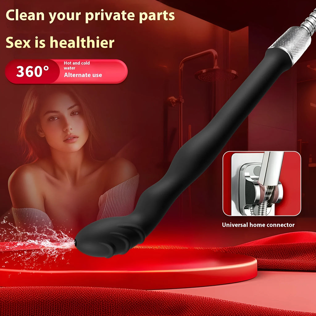 Black silicone hosepipe flusher with enema unit in large and small size options