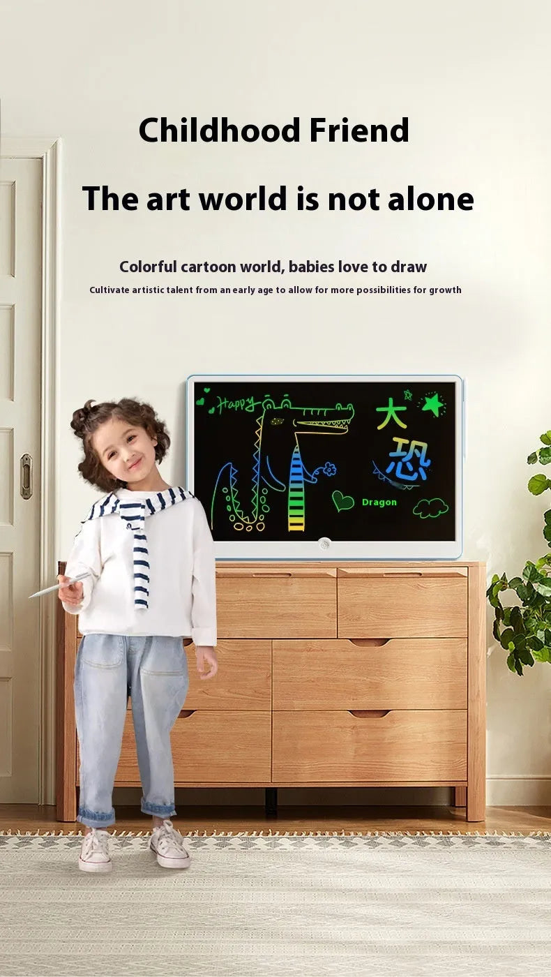 19-inch rechargeable LCD drawing board for kids in blue and white colours with stylus.
