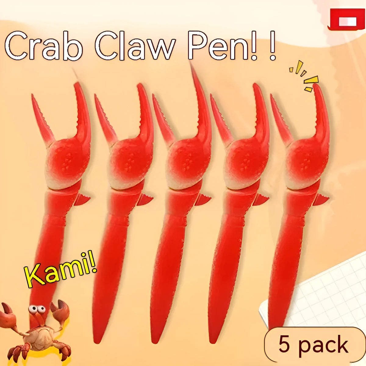 Crab-shaped novelty ballpoint pen with pressing can mechanism and retractable tip