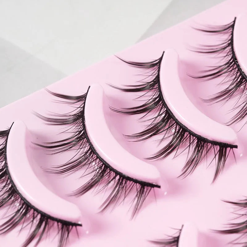 Set of manga-style false eyelashes in three wispy styles 007, 008, and 009 with black plastic bands.