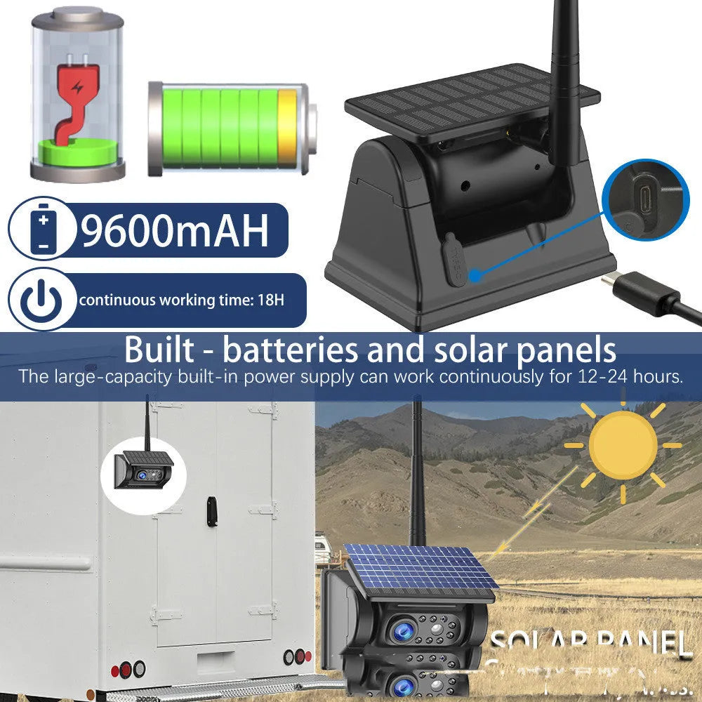 Solar wireless charging reversing camera with aluminium alloy shell and magnet suction mounting