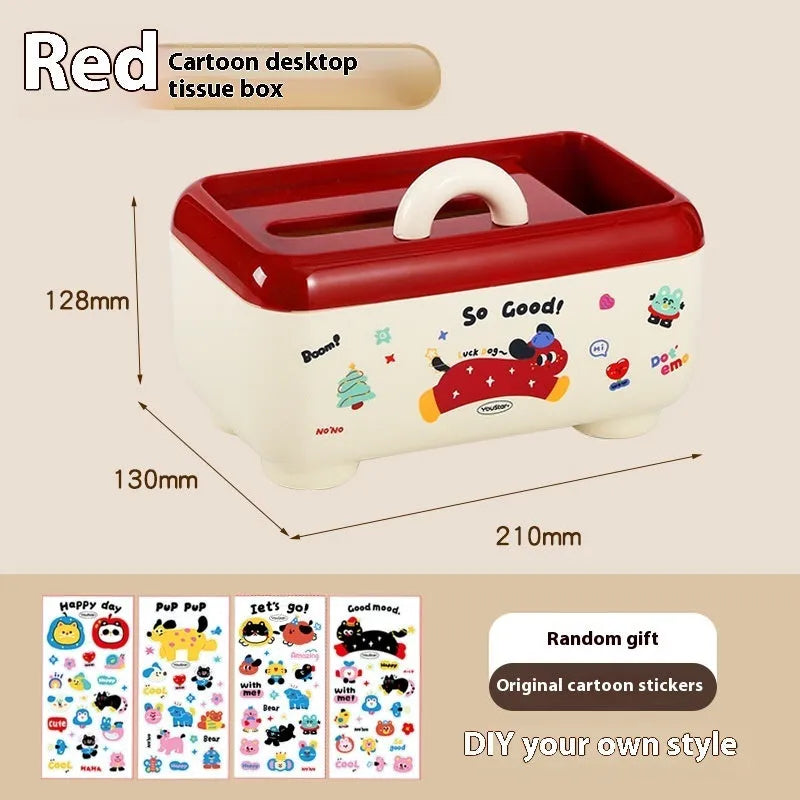 Plastic desktop storage box with cartoon stickers showing 2L capacity for stationery organisation