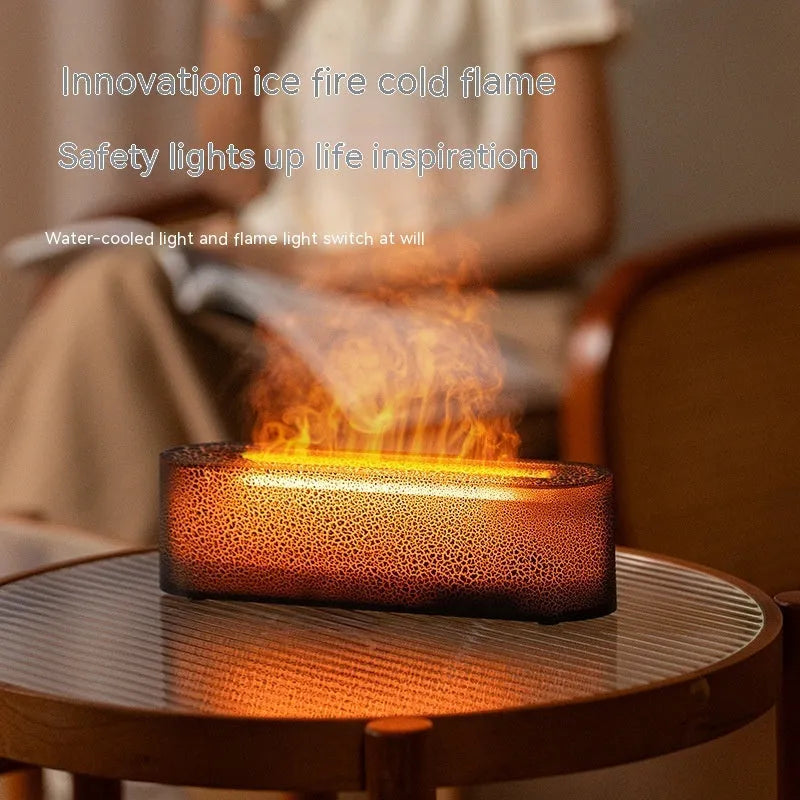 Square desktop aroma diffuser humidifier with colourful flame LED lighting effect