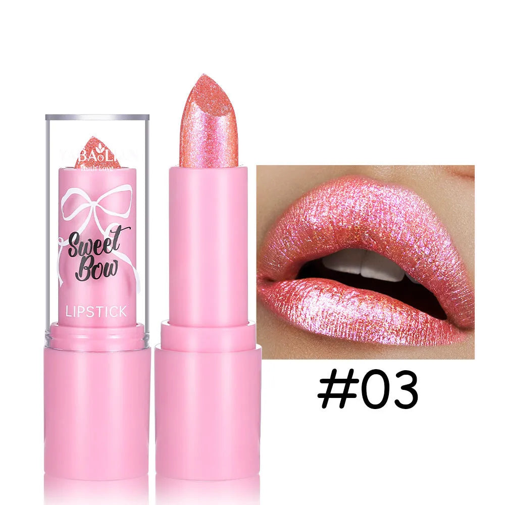 Diamond lipstick with sweetheart bow design in six colour shades