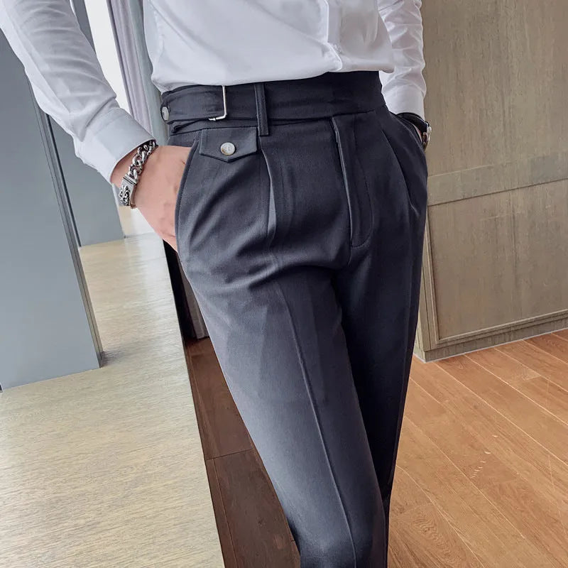 Straight leg casual trousers in polyester fabric showing multiple colour options and sizing from 29 to 36