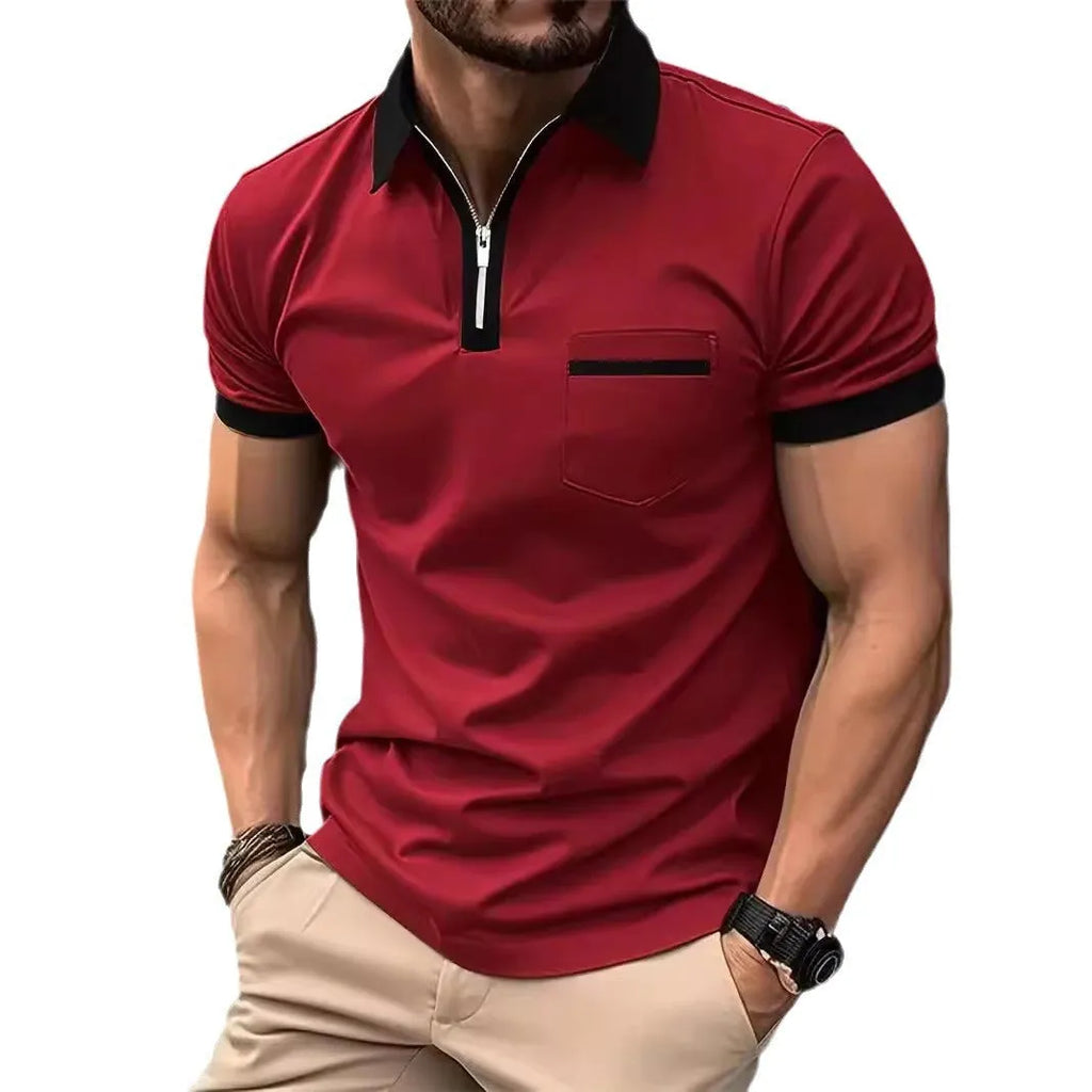 Men's loose fit short sleeve casual shirt with chest pocket and contrasting collar detail
