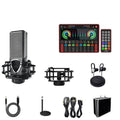 G4 professional sound card mixer with LCD display, 10 tuning knobs, and Q8 condenser microphone for live streaming setup.