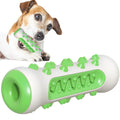 Natural rubber dog dental chew toy in blue, shaped like a toothbrush with cleaning ridges.