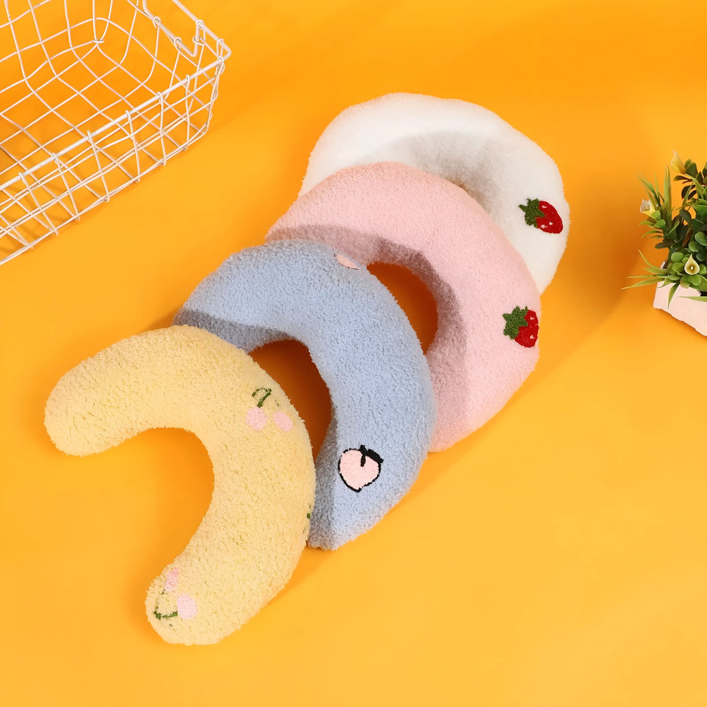 Yellow blue pink white cartoon cat half moon U-shaped pillow pet bed