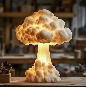 Modern atomic bomb mushroom cloud shaped table lamp with USB power cable.