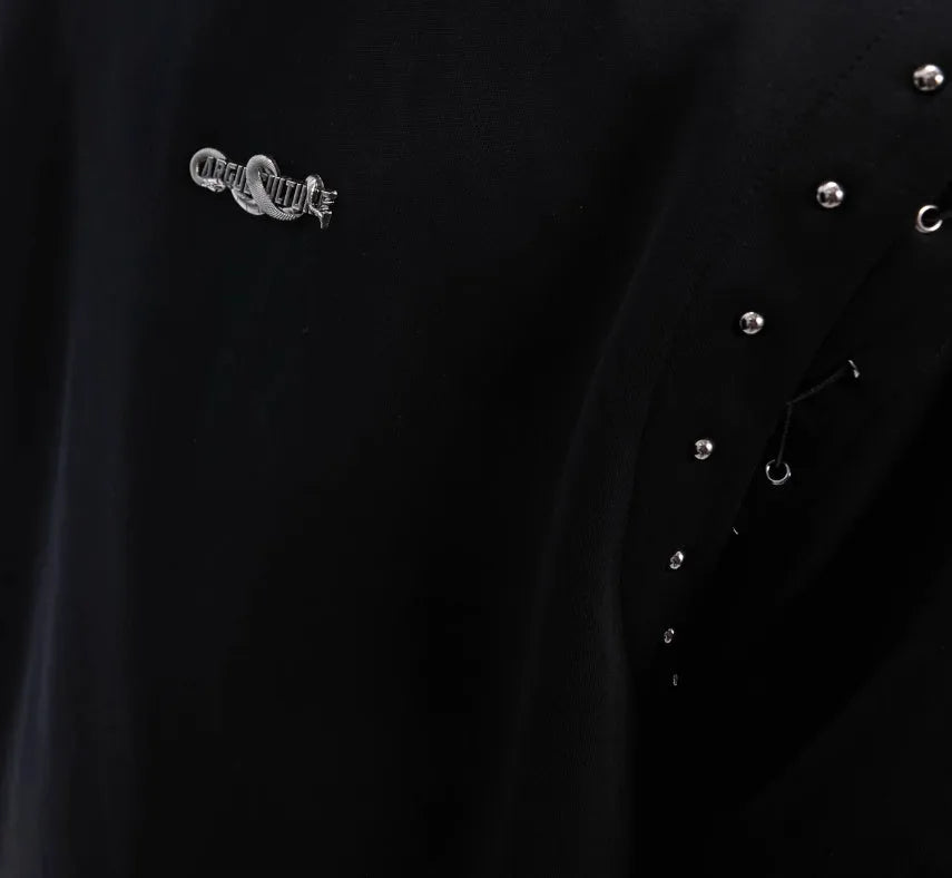 Men's black short sleeve t-shirt with lace-up front detail and cutout side panels