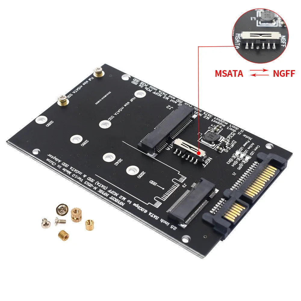 Black SATA3 to M.2 NGFF mSATA SSD conversion adapter card with aluminium alloy construction