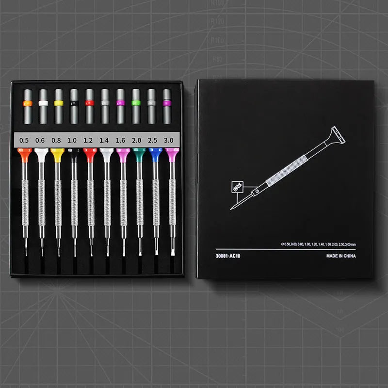 10-piece manual screwdriver repair kit for watches and glasses with spare drill bits