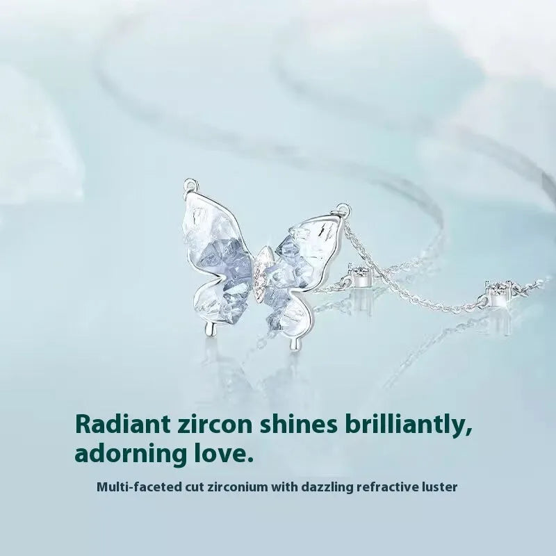 Bingyu Butterfly ice rain design pendant on adjustable sterling silver O-ring necklace for women.