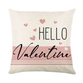 Square plaid pillow cover with red heart prints, shown in multiple colour variations.