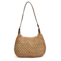 Women's straw cross body bag with sandwich pockets in khaki colour