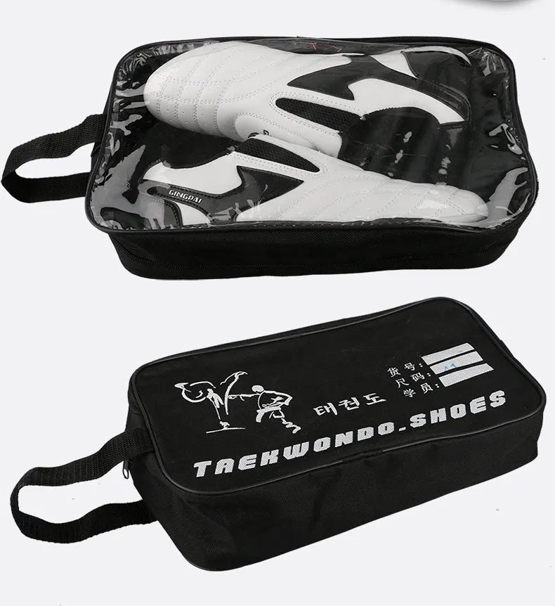 Black and white children's PU martial arts training shoes for Sanda and Taekwondo