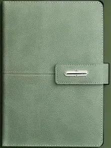 A5 notebook with PU leather cover shown in multiple colour options including black, red, green, blue, and orange.