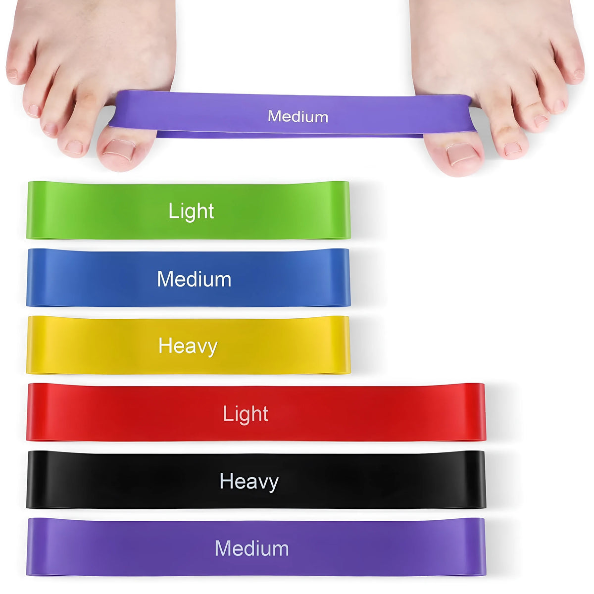 Set of five latex hand stretchers, each 16 x 2cm, for adult finger and grip training