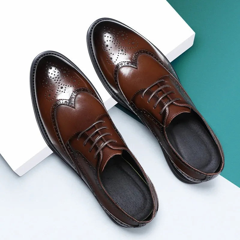 Men's black and brown brogue business shoes made from PU leather for formal wear