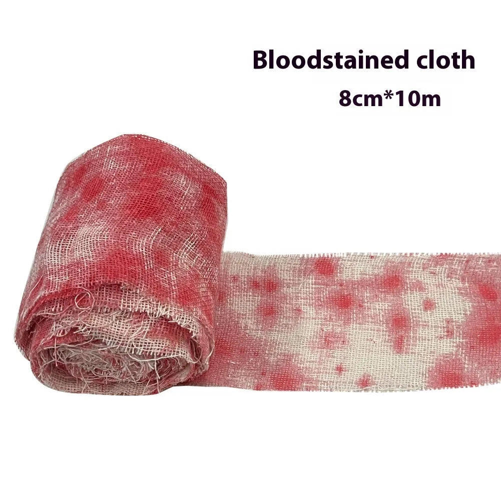 Halloween bloody horror bandage in red colour with 8cm width on a roll for spooky decorations