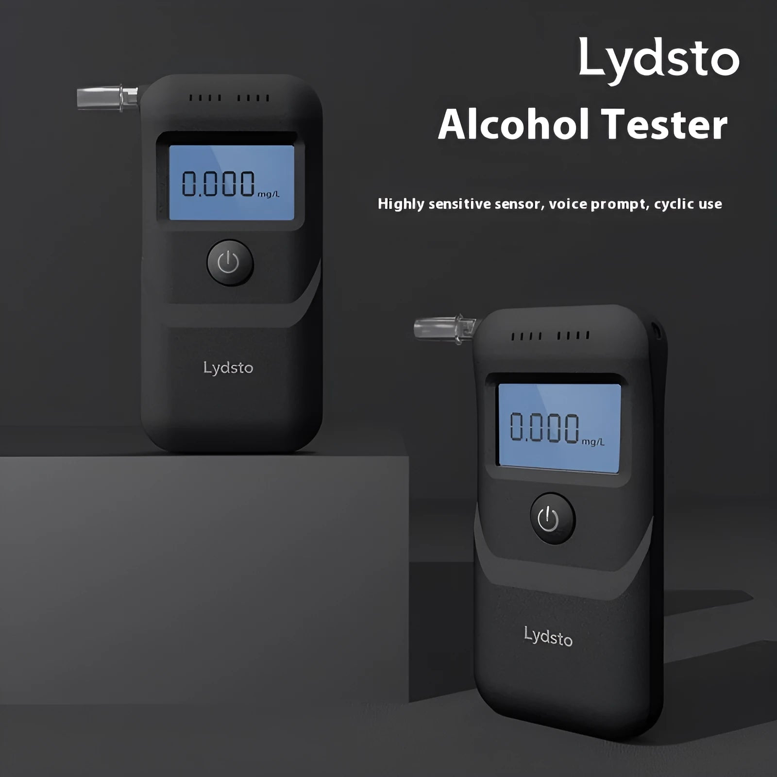 Black household alcohol tester with breath checking and height detection functions