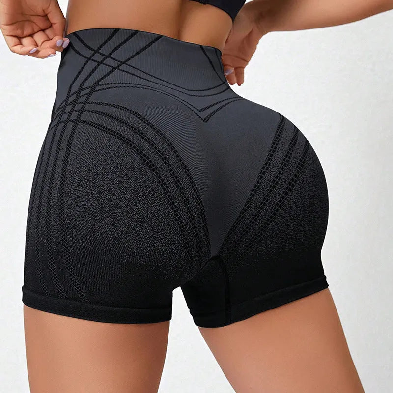 Women's high-waisted gradient fitness shorts in nylon-blend fabric with removable lining